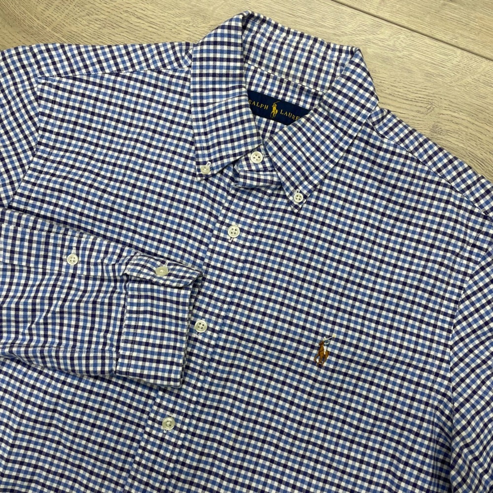 Ralph Lauren Button Down Shirt Mens Size M Blue Gingham Plaid Long Sleeve